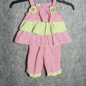 VTG Fisher Price Gingham 2 Piece Smocked Shirt And Pants Girls Sz 18 Mo